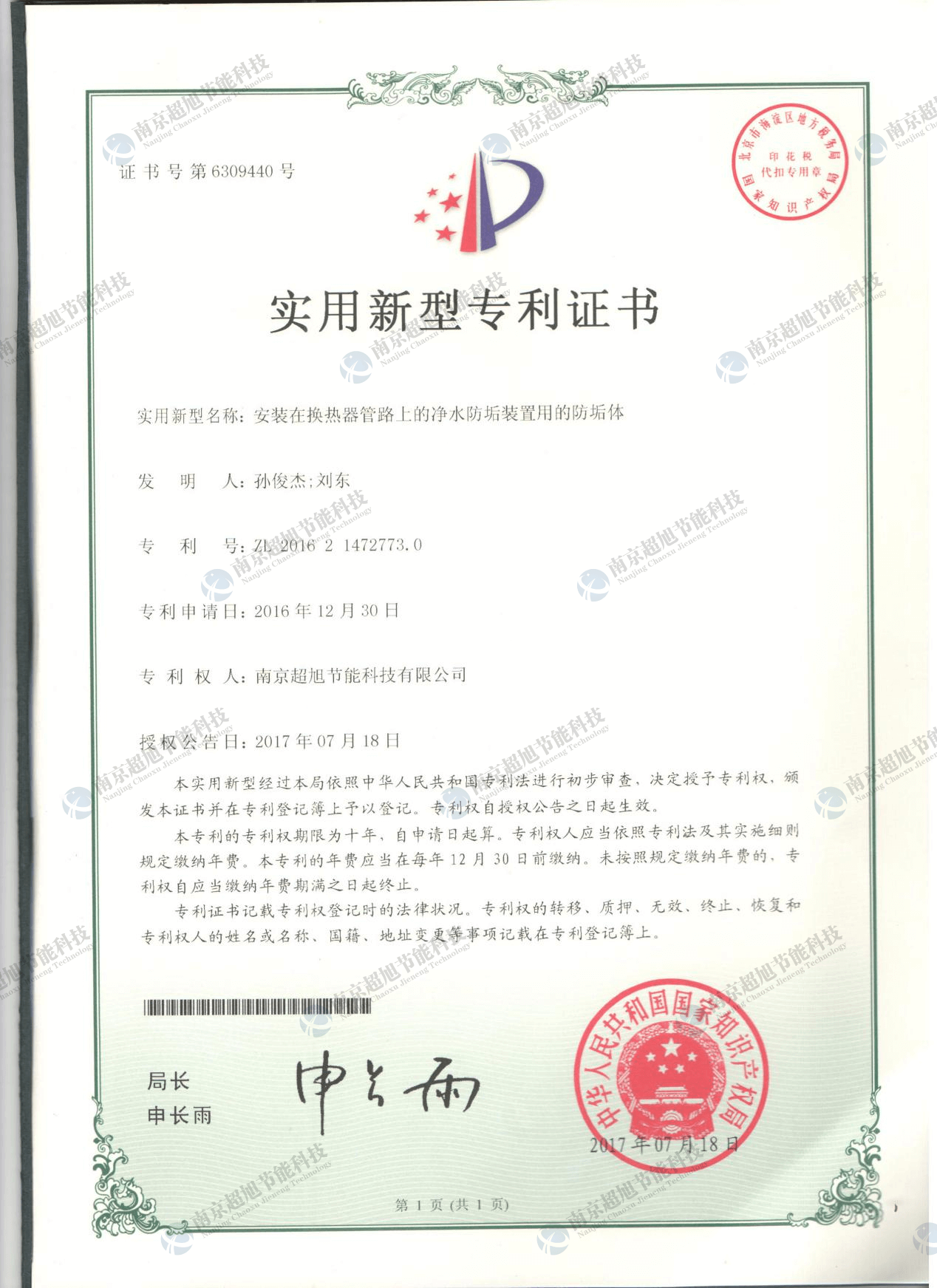 安装在换热器管路上的净水防垢装置用的防垢体